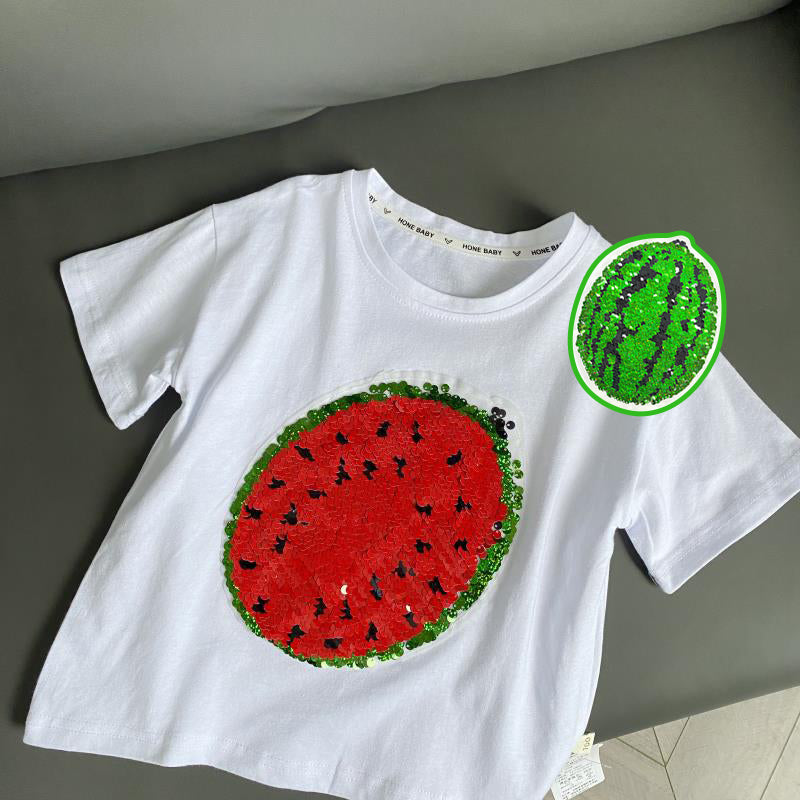 2022 neues Wassermelonen-T-Shirt mit wechselnden Pailletten