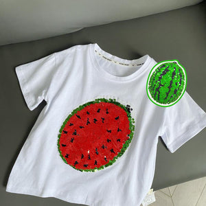 2022 neues Wassermelonen-T-Shirt mit wechselnden Pailletten