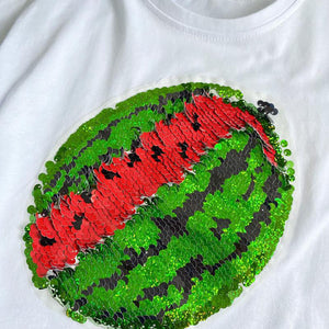 2022 neues Wassermelonen-T-Shirt mit wechselnden Pailletten