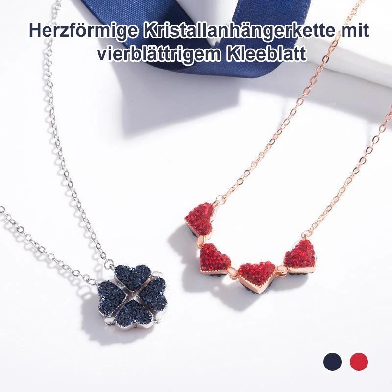 Herzförmige Kristallanhängerkette mit vierblättrigem Kleeblatt
